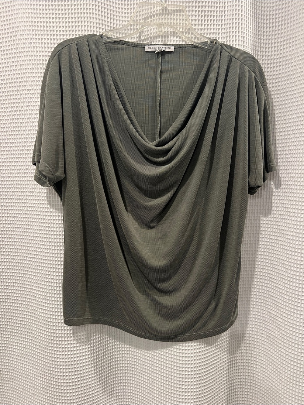 Eileen Fisher Olive Draped Cowl-Neck Short Sleeve Top